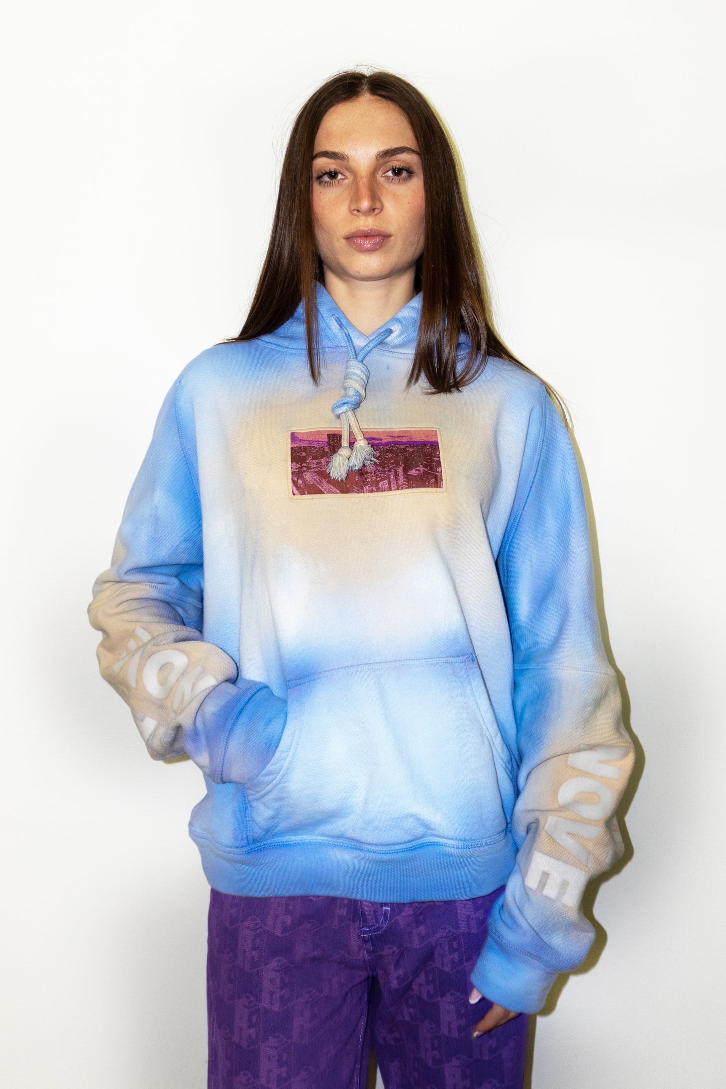 Sprayed W-hoodie  PIANO NOVE "Skyline Logo"