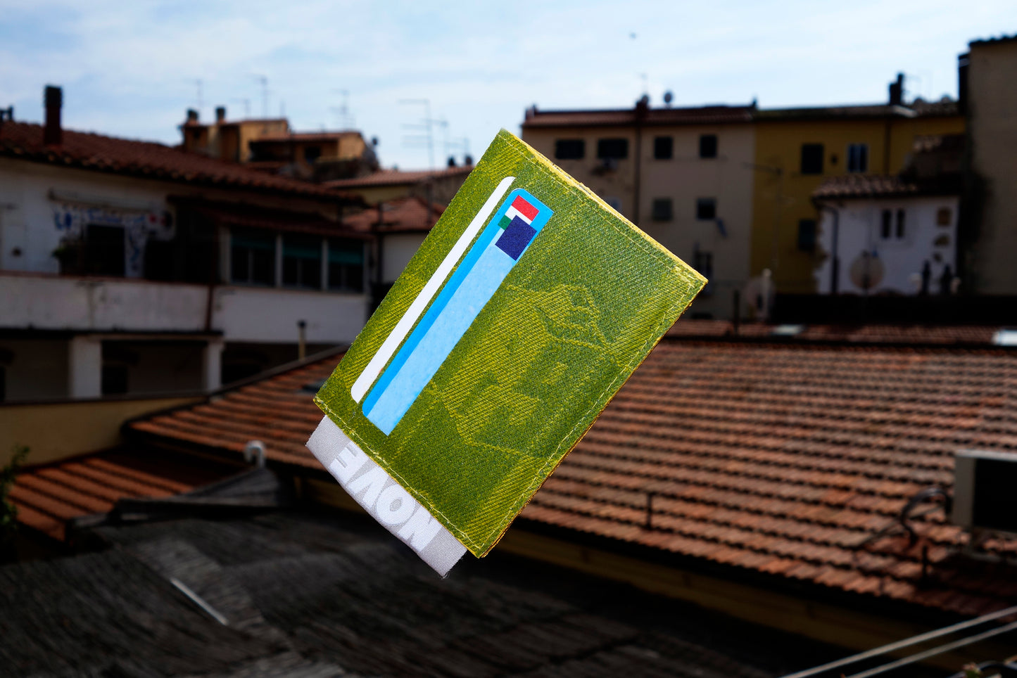 PORTACARTE PIANO NOVE in Denim Jacquard con Finitura Effetto Acido