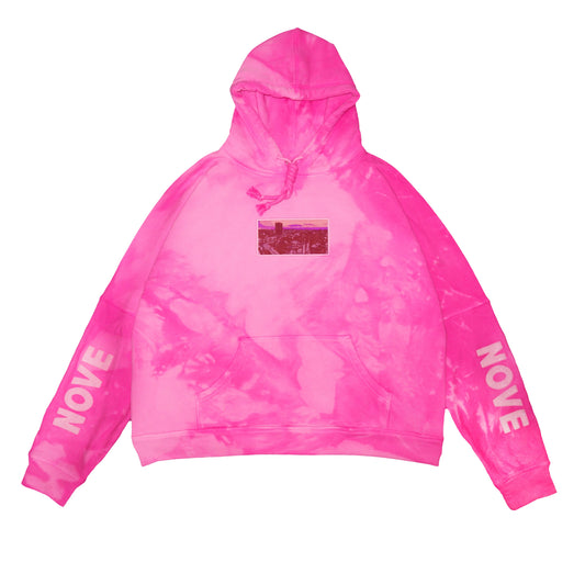 Pink hand dyed hoodie PIANO NOVE Skyline Logo
