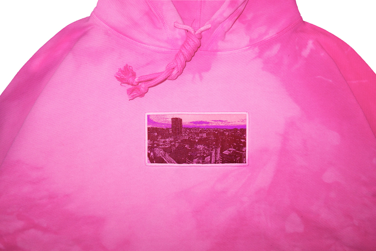Pink hand dyed hoodie PIANO NOVE Skyline Logo